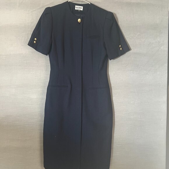 Vintage Kasper for A.S.L. Navy Button Front‎ Sheath Dress Career Size 8 - Picture 1 of 14